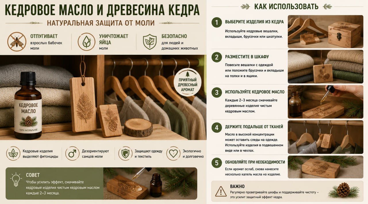 Кедровое масло и древесина кедра от моли